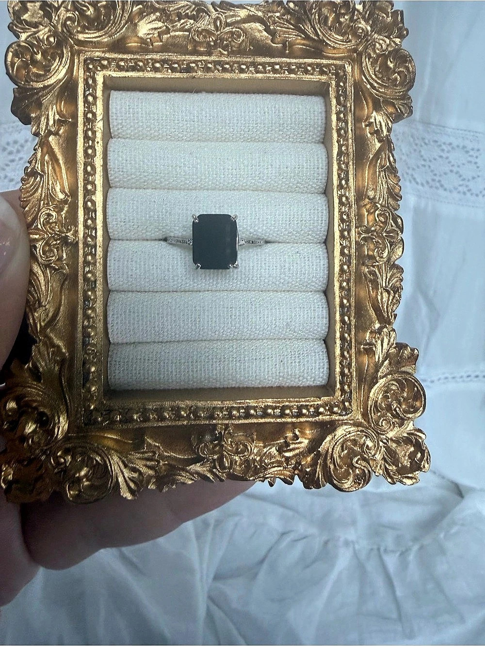 Black Genuine Sapphire and Diamond Accent Ring in Sterling Silver Size 9